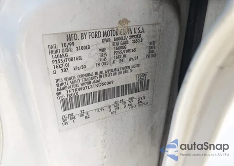 2001 Ford F-150 Harley-Davidson Edition/King Ranch Edition/Lariat/Xlt из США, поврежденный, VIN 1FTRW07L31KD50069